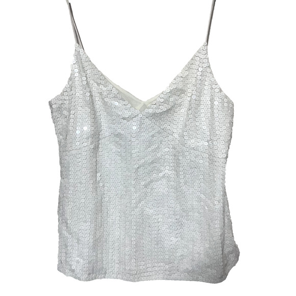 Calvin Klein Womens Ivory Sequins Sleeveless Tank Top Cami sz 14 formal event - Picture 1 of 7